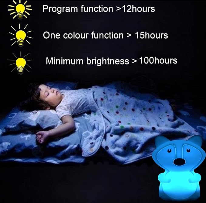 Fox Night Lights Bedside lamp, Bedroom Light for Kids, Baby Nursery lamps - Break Resistant, Eye Caring, Adjustable Brightness & Color and Time Setting, Gifts for Kids Babies Boy Girl - Medium - Bloomnest