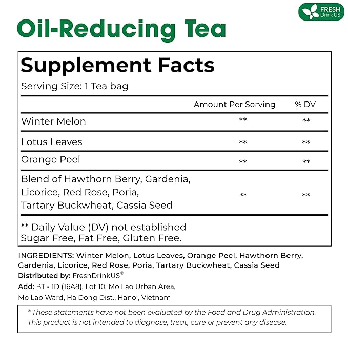 FRESHDRINKUS, 15 Packs of Oil Reducing Tea, Oil Cleansing for Liver, 10 Herbal Ingredients, Traditional Recipe Tea for Liver, 100% Natural, Easy Brewing, Steep Repeatedly (15 Packs) - Bloomnest