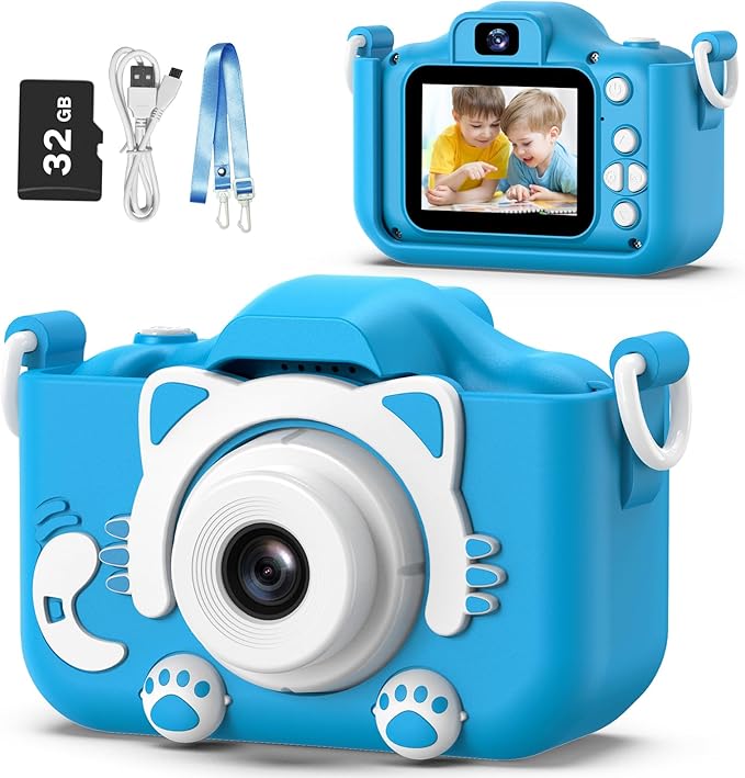 Goopow Kids Camera Toys for 3-8 Year Old Girls Boys,Children Digital Video Camcorder Camera with Cartoon Soft Cover, Best Chritmas Birthday Festival Gift for Kids - 32G SD Card Included - Bloomnest