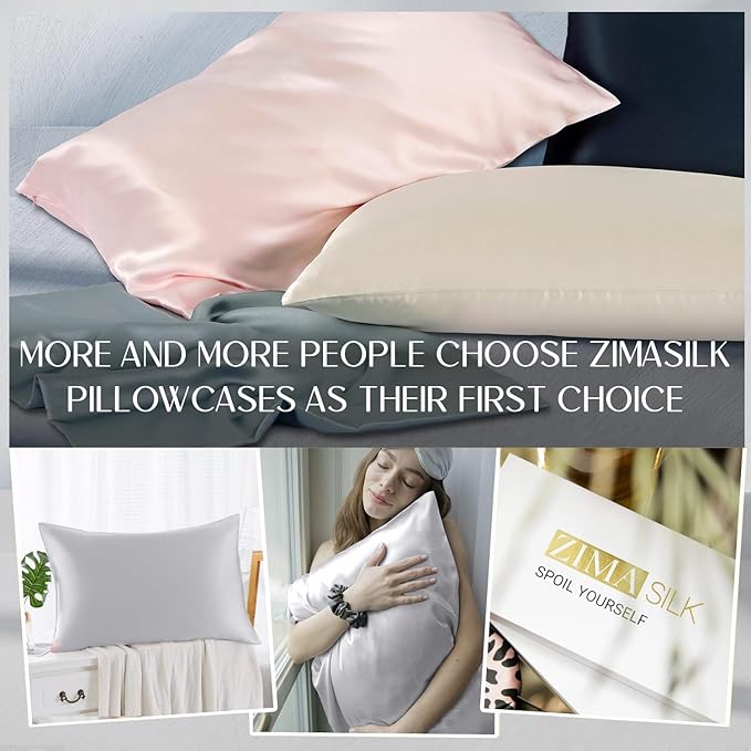 ZIMASILK 100% Pure Mulberry Silk Pillowcase for Hair and Skin Health,Soft and Smooth,Both Sides Premium Grade 6A Silk,600 Thread Count,with Hidden Zipper,1pc(Standard 20''x26'',Light Grey) - Bloomnest
