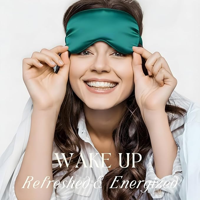 Silk Satin Sleeping Eye Mask, Dark Green Sleep Eye Mask Night Blindfold for Women and Men, Soft Breathable Blackout Eyeshade Eye Cover for Travel, Wedding Bridesmaid Gift - Bloomnest