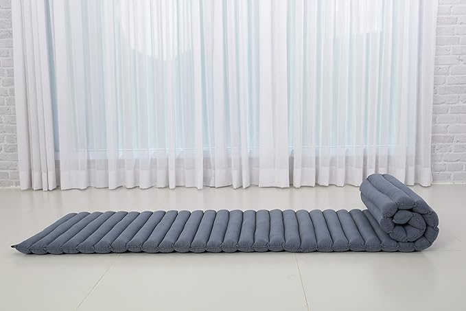 Leewadee - Foldable Floor Mattress - Japanese Roll Up Futon -Trifold Tatami Mat- Guest Floor Bed - Camping Mattress - Thai Massage Mat, Kapok Filled, 75 x 20 inches, Anthracite - Bloomnest