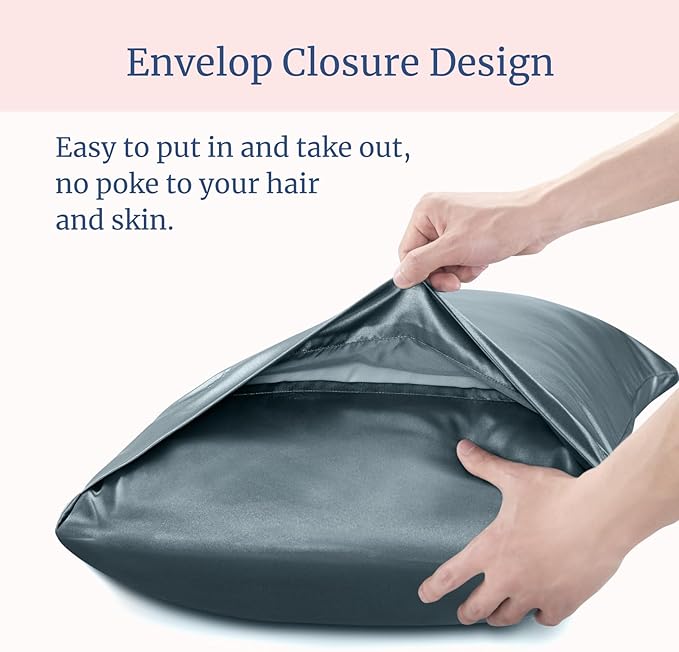 BEDELITE Satin Pillowcase for Hair and Skin, Super Soft and Cooling Similar to Silk Pillow Cases 2 Pack with Envelope Closure, Gift for Women Men(20"x36" King Size, Space Grey) - Bloomnest