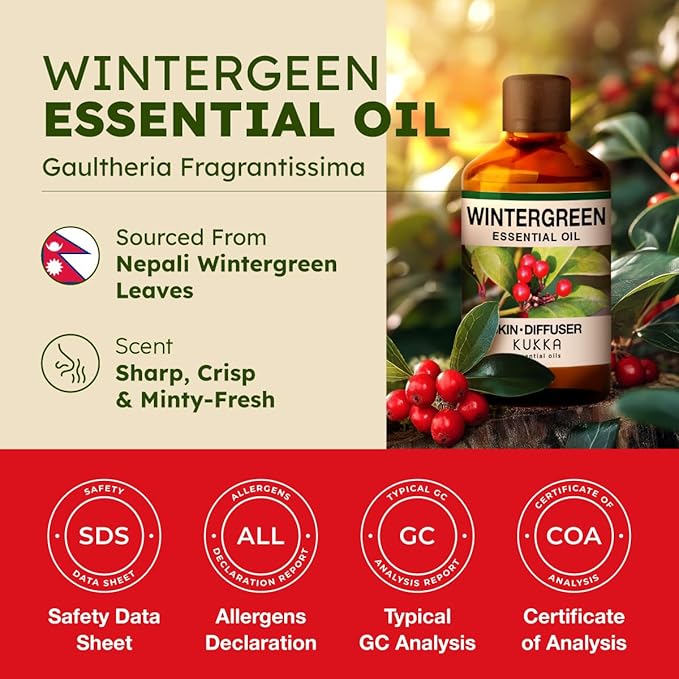 KUKKA Wintergreen Essential Oils - 3.40 Fl Oz - for Hair, Skin, Diffuser, Aromatherapy & DIY Soap Making Scent - Bloomnest