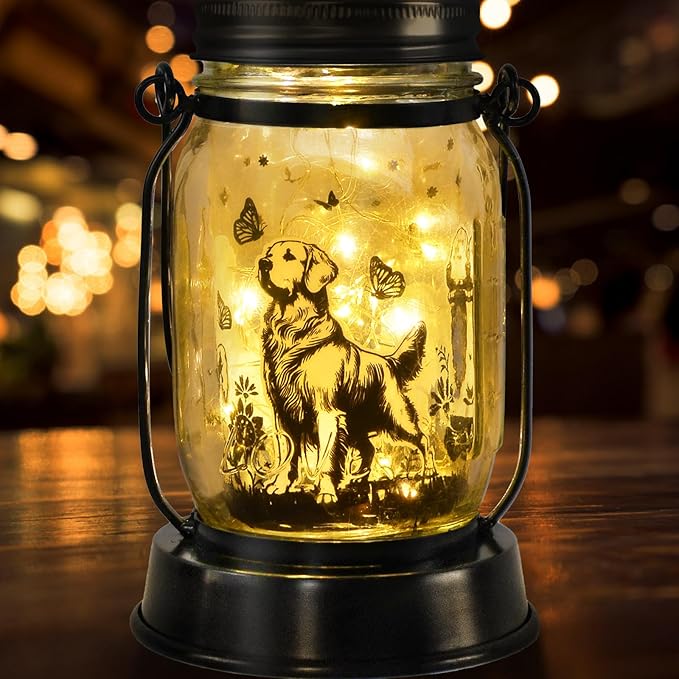 Golden Retriever Gifts for Women/Men Golden Retriever Solar Lanterns Dog Mom Birthday Dog Lovers Lantern Pet Loss Pet Memorial Lights Solar Garden Decoration for Yard, Patio,Backyard,Porch Torches - Bloomnest