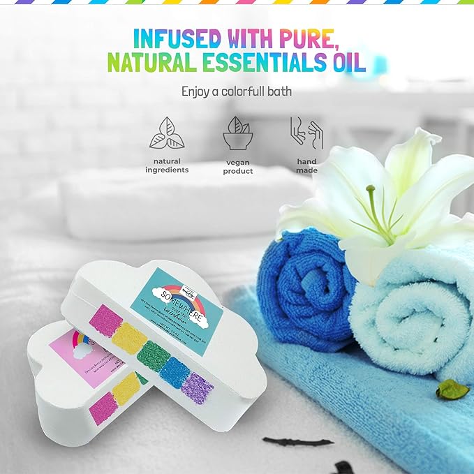 Bath Bombs for Kids - Natural Magic Rainbow BathBombs with Organic Ingredients, Moisturizing, Vibrant Colors & Rich Bubbles, Cloud Bath Bombs, Stocking Stuffers, Christmas Gifts for Kids, Girls, Boys - Bloomnest