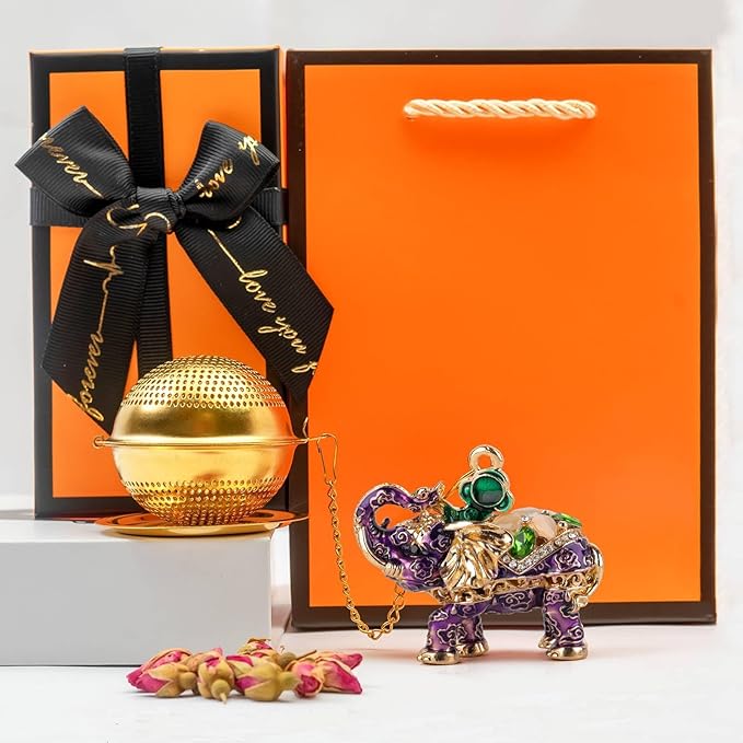 Stainless Steel Metal Tea Ball, 1.37-inch Tea Strainer, Crystal Diamond Elephant Tea Infuser for Loose Leaf Tea Festival Gifting and Personal Use, Gift Box Packaging（Violet Color）