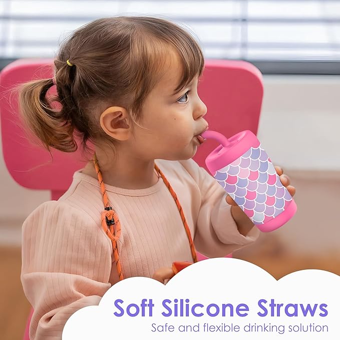 Kid Insulated Stainless Steel Tumbler with Silicone Straw, 12oz Sippy Cup for Kids (Mermaid Scale) - Bloomnest