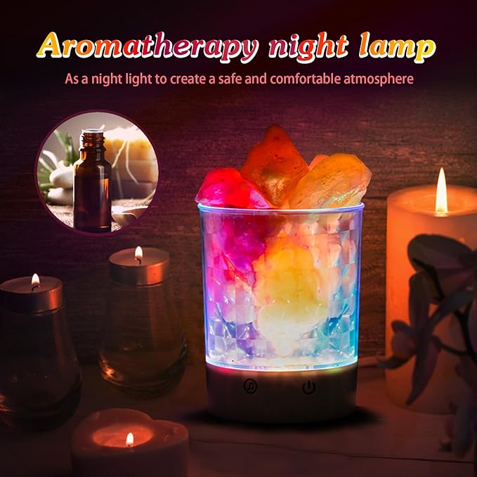 Himalayan Music Salt Lamp, Natural Crystal Salt Rock Lamp, Colorful Night Lights with Dimmer Sleep Aid, Aromatherapy Decompression, Music Light Gift for Loved Ones