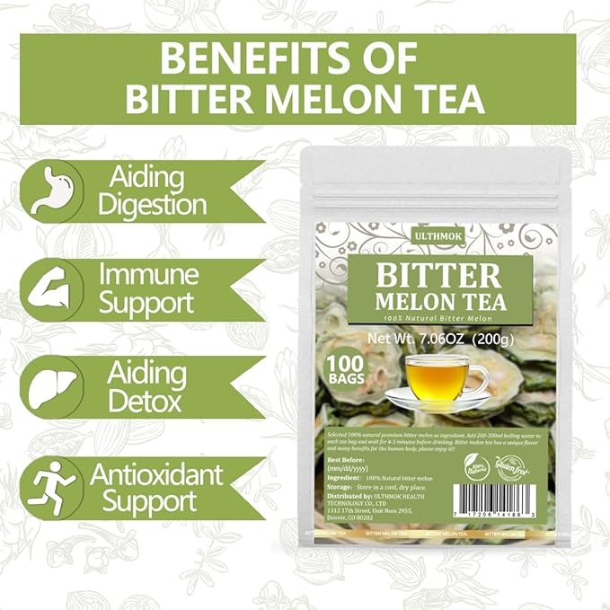 Premium 100 Bitter Melon Tea Bags, Made with 100% Pure Natural Bitter Melon, No Additives & Caffeine Free & No Sugar Added. - Bloomnest