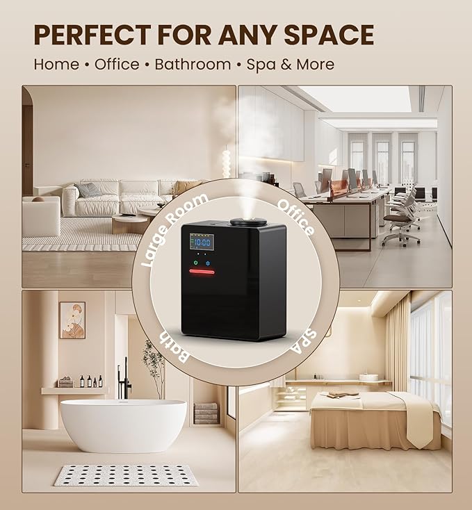 Waterless Essential Oil Diffuser 5000 Sq.Ft Coverage for Large Home, Hotel, or Office, 200ml Cold Air Scent Diffuser Machine with Bluetooth App Control, Quiet No-Heat HVAC Fragrance Diffuser - Bloomnest