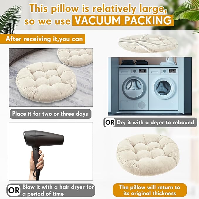 Jerify Floor Pillow Cushions 22 x 22 Inch Round Square Large Meditation Floor Pillow for Classroom Adult Meditation Picnic Party Cushion for Seating Gift Christmas(Round,Beige,4 Pcs) - Bloomnest