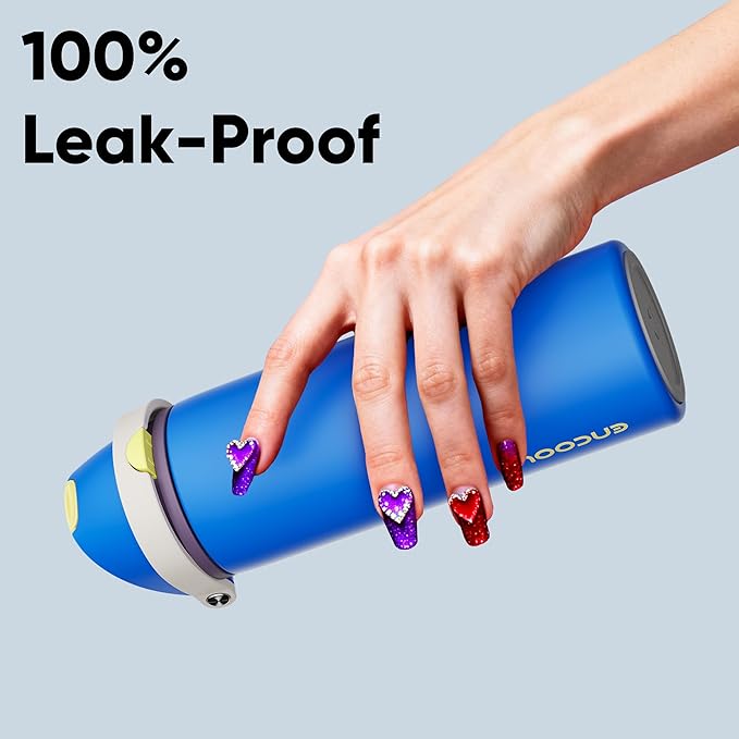 Insulated Water Bottle with Straw - Encool Stainless Steel Water Bottle with Push Button Lid, Leak-Proof & BPA-Free, Keeps Cold for 24 Hours for Sports, Travel, Gym (24 oz, Sapphire) ENCOOL