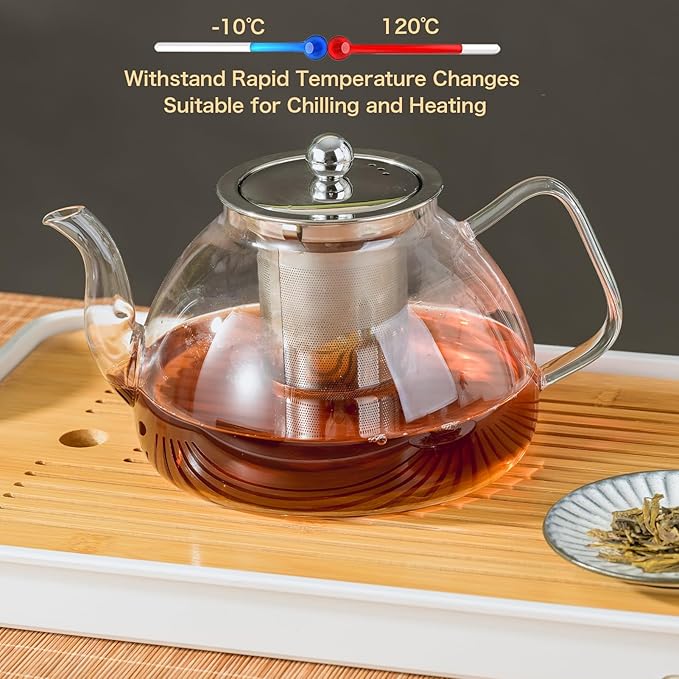 1200 ml/40 oz Glass Teapot with Infuser, Glass Tea Kettle Stovetop，Tea Pot with Infusers for Loose Tea, Tea Maker Gift - Bloomnest