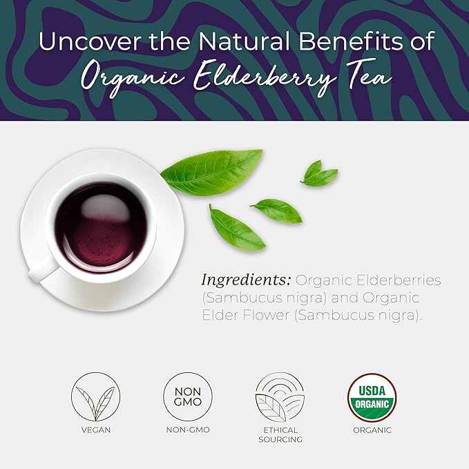 Starwest Botanicals Organic Elderberry Tea - Caffeine Free Herbal Tea Blend, Immune System Support, String Free Sachets, USDA Organic Elderberries & Elder Flower, Non GMO - Bulk Pack, 100 Tea Bags - Bloomnest