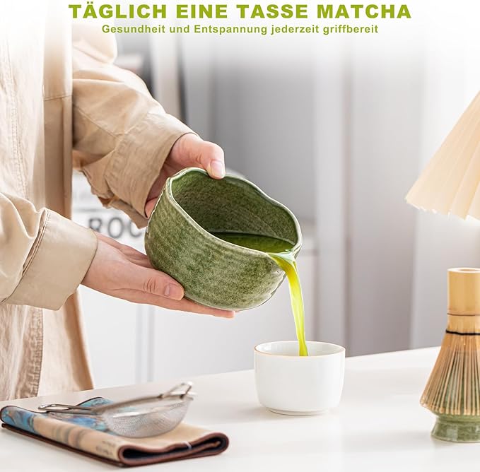 Matcha Set 7-Piece Tea Set with Brush, Bowl, Whisk, Strainer, Chasen, for Matcha Tea Ceremony (Matcha Green) - Bloomnest