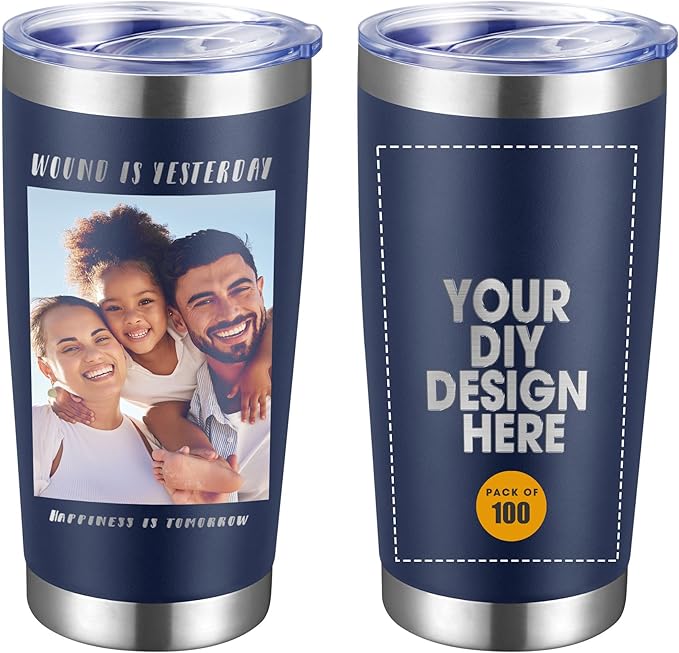 Personalized Custom Tumbler Print in USA 100 Pcs 20oz Stainless Steel Coffee Cup with Lid & Straw Double Wall Insulated Tumbler with Colorful Text Logo Photo - Bloomnest
