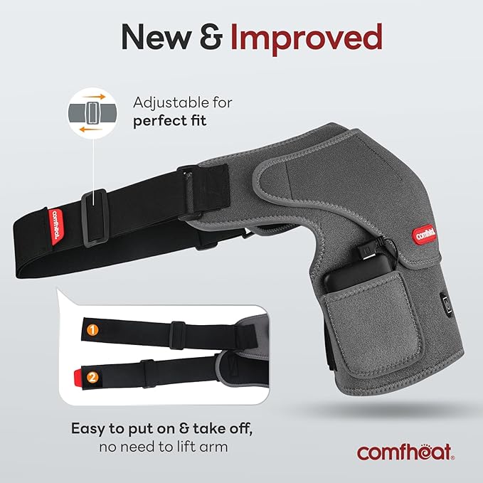 Cordless Shoulder Heating Pad for Rotator Cuff Pain Relief, Heated Shoulder Brace Compression Wrap Portable with Battery, 3 Heat Settings, Easy Wear Fits Men & Women (S to L)