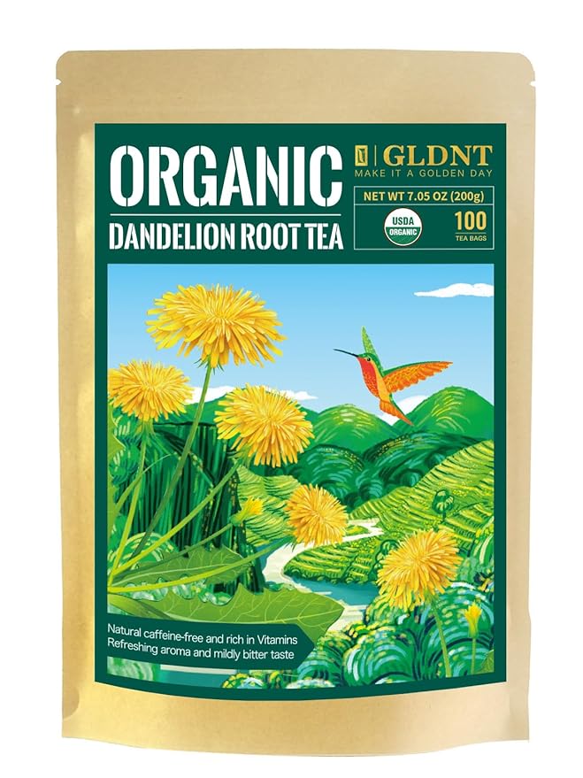 GLDNT Organic Dandelion Root Tea Bags, Premium Organic Raw Dandelion Root Tea, Smooth Taste, Caffeine Free, 100 Count - Bloomnest