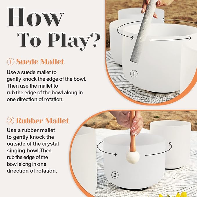 CVNC 432HZ 7-12 Inch Chakra Symbol Design Frosted Quartz Crystal Singing Bowl with 2 PCS Travel Carry Case Bag for Sound Healing - Bloomnest