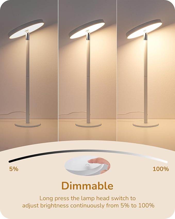 EDISHINE LED Table Lamp with 2 Adjustable Height, 5%-100% Dimmable & 3 Color Temperature, Touch Control, Modern Desk Lamp for Office, Reading, White - Bloomnest