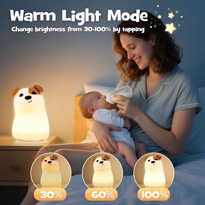 Squishy Puppy Night Light with RGB Mode 3 Brightness Adjustable Nursery Breastfeeding Nightlight Cute Novelty Smile Dog Animal Lamp Rechargeable Silicone Touch Bedside Lamp for Bedroom Dorm Decor - Bloomnest