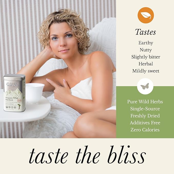 Wild Bliss Organic Burdock Root Tea - Caffeine Free Herbal Detox Support - Pharmacopoeia Quality - 25 Plant Based Tea Bags - Bloomnest