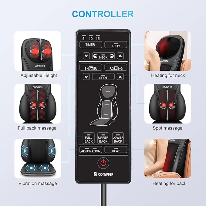 COMFIER Shiatsu Back Massager with Heat, Deep Kneading & Rolling Massage Chair Pad, Chair Massager for Office Home Use, Gift for Dad Mom - Bloomnest