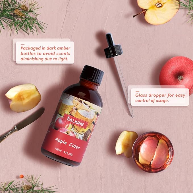 SALKING Apple Cider Fragrance Oil, 120ml (4 Fl Oz) Premium Essential Oils for Diffuser, Candle Scents for Candle Making, Soap Making Supplies, Autumn Scented Diffuser Oil, Halloween Thanksgiving Gift - Bloomnest