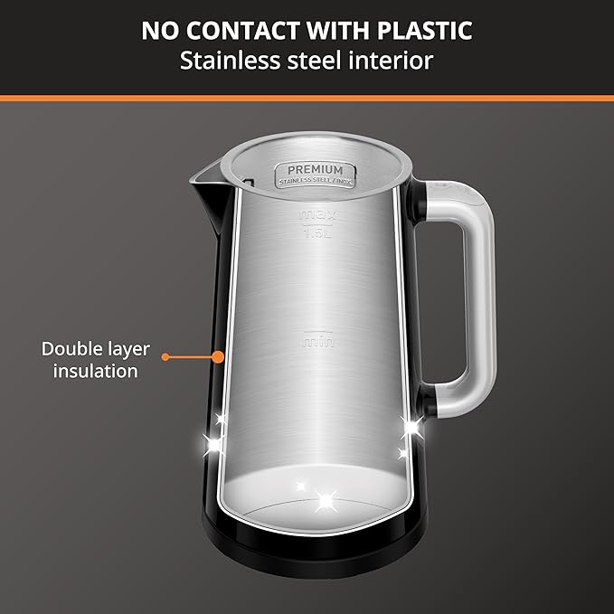 KRUPS Smart Temp Electric Kettle: 1.7L Capacity, 5 Precise Temperature Settings, Digital Display, Cool-Touch Exterior, Cordless Design for Tea and Coffee Lovers - Bloomnest