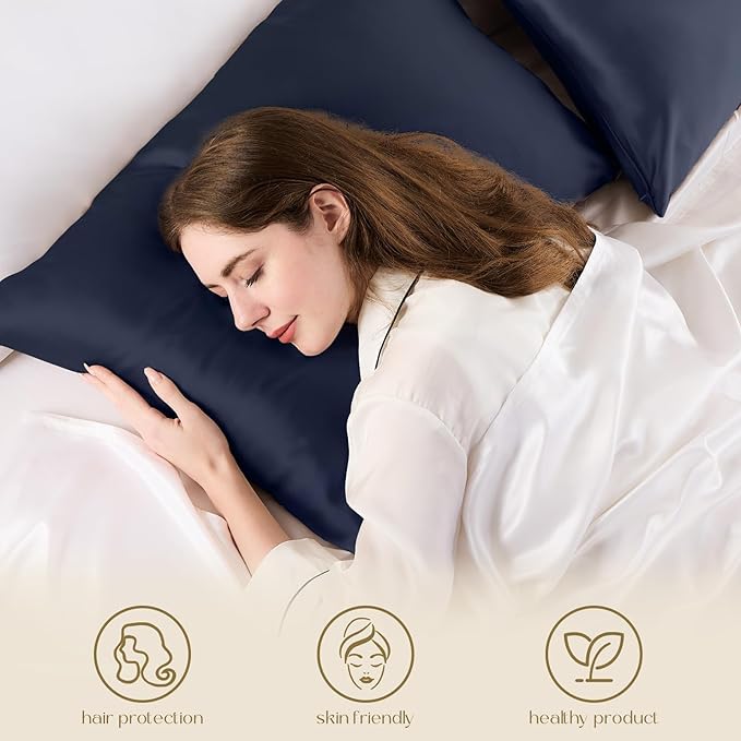 ZIMASILK 100% Pure Mulberry Silk Pillowcase for Hair and Skin Health,Soft and Smooth,Both Sides Premium Grade 6A Silk,600 Thread Count,with Hidden Zipper,1pc(Standard 20''x26'',Navy Blue) - Bloomnest