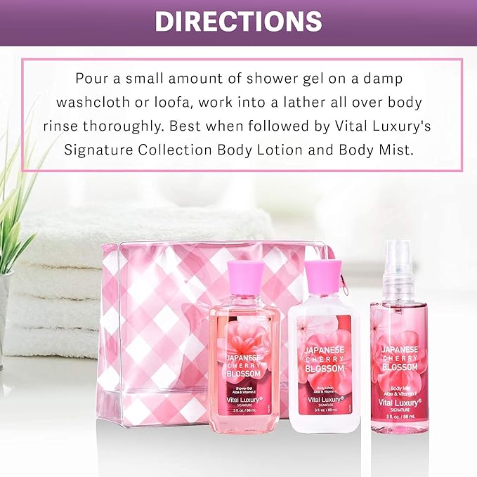 Bath & Body Care Travel Set - Home Spa Set with Body Lotion, Shower Gel and Fragrance Mist, Personal Body Care Travel Set for Birthday Christmas New Year Gifts(Japanese Cherry Blossom) - Bloomnest