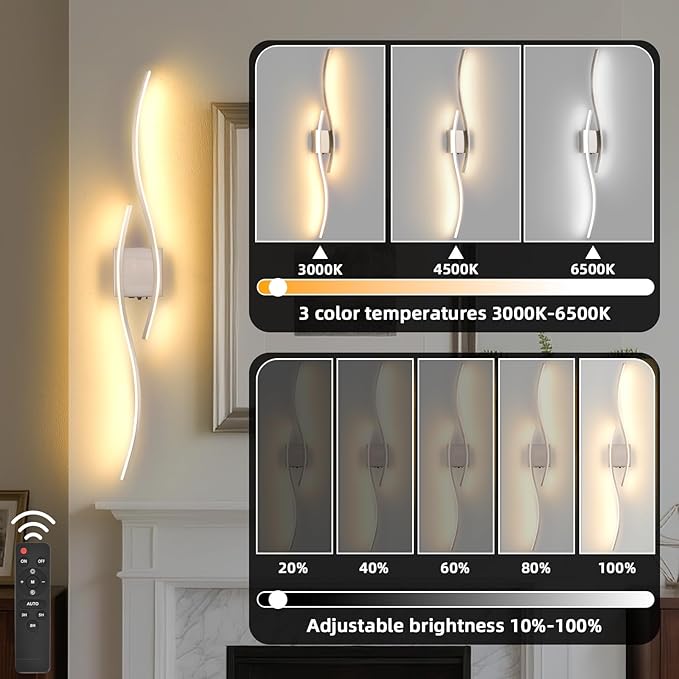Battery Powered Wall Sconces Set of 2, Nickel 39" LED Dimmable Wall Sconce with Remote Control/Timer/Memory, USB Rechargeable Wall Lights for Living Room, Bedroom, Hallway Wireless scones Lighting - Bloomnest