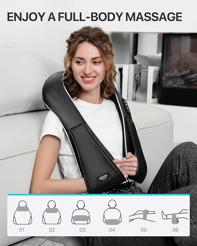 ALLJOY Neck Massager for Pain Relief Deep Tissue with Heat, 3D Kneading Shiatsu Neck and Back Massager for Shoulder Full Body Home Office Car Use, Christmas Gifts for Dad Men Mom Women - Bloomnest