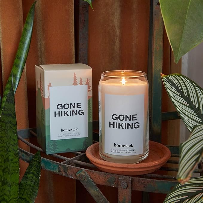 Homesick Scented Candles for Home (Gone Hiking) - 13.75 oz Long-Lasting Natural Soy Wax Blend Jar Candle Gifts for Women & Men, 60-80 Hours Burn Time - Notes of Pine, Jasmine & Sandalwood - Bloomnest