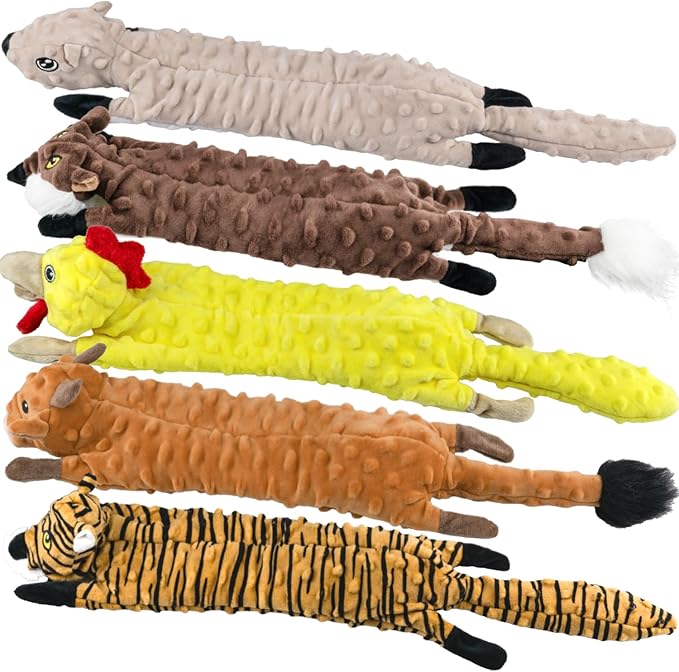 SHARLOVY Dog Squeaky Toys 5 Pack, Bubble Plush Puppy Teething Pet Toys, Crinkle No Stuffing Animals Dog Toy, Doggies Chew for Large Small Medium Breeds - Bloomnest