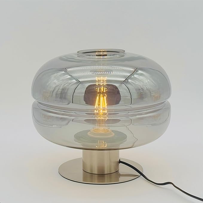 Lotus Atelier Modern Table Lamp, Smoked Glass Shade, Brushed Metal Base Aesthetic Home Decor - Bloomnest