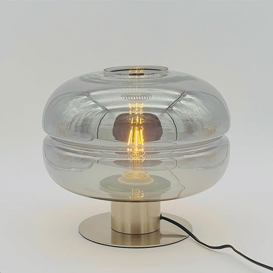 Lotus Atelier Modern Table Lamp, Smoked Glass Shade, Brushed Metal Base Aesthetic Home Decor - Bloomnest