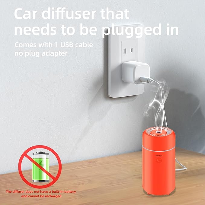 100ML Car Essential Oil Diffuser, Mini Air Humidifier with 7-LED Color Changing, Suitable for Car (Orange) - Bloomnest