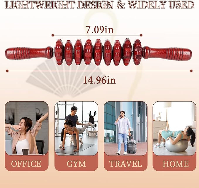 Liitrton Manual Wooden Fascia Massage Roller Trigger Points for Release Cellulite Sore Muscle Blasting (Red) - Bloomnest
