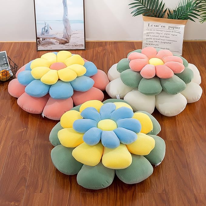 Flower Pillow, Flower Shaped Throw Pillow Floor Pillow Soft Seating Cushion Room Decor Plush Pillow for Bedroom, Sofa, Bed, Reading (15 inch, Blue) - Bloomnest