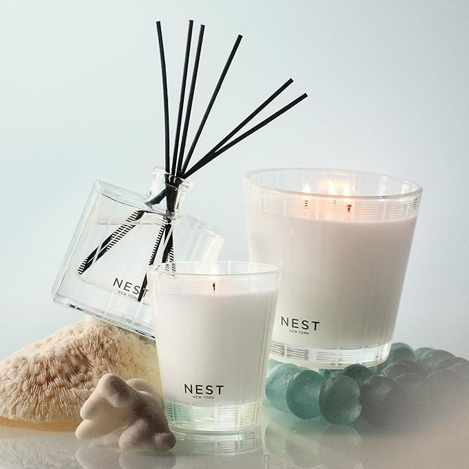 NEST New York Scented 3-Wick Candle, Ocean Mist & Sea Salt - 21.2 oz - Up to 100-Hour Burn Time - Reusable Glass Vessel - Bloomnest