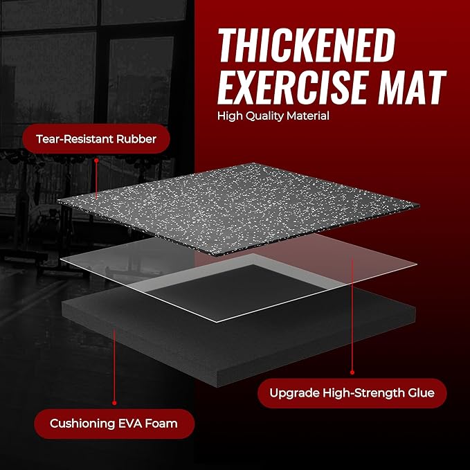 SUPERJARE 0.56'' Thick 48 Pcs 192 Sq Ft Rubber Top Exercise Equipment Mats, High Density EVA Foam Mats with Rubber Top, Interlocking Gym Flooring for Home Gym, Protective Workout Mat, Black/Grey - Bloomnest