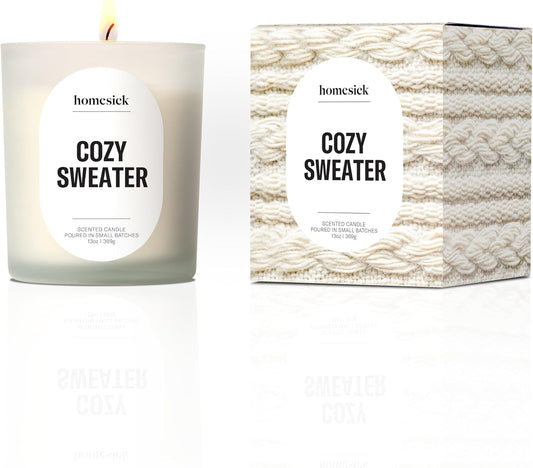 Homesick Cozy Sweater Candle – 13.75 oz Jar with Soy Wax Blend, Organic Cotton Wick, 60-80 Hour Burn – Warm Fall Fragrance, Reusable Glass Jar, Engagement Gifts for Couples, Wedding Gift