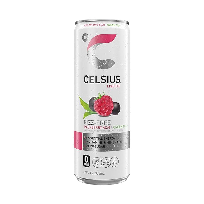 CELSIUS Raspberry Acai Green Tea, Functional Essential Energy Drink 12 Fl Oz (Pack of 12) Packaging may vary - Bloomnest