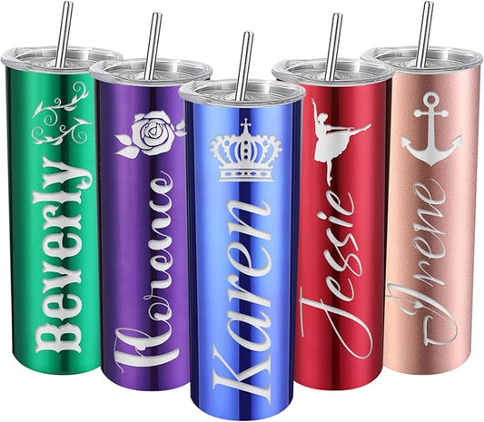 Personalized Tumbler - Laser Engraved with Name Logo,20oz Custom Stainless Steel Skinny Tumbler Personalized Cups with Lids and Straws | 19 Colors & 16 Designs Text Gifts for Women Men - Bloomnest