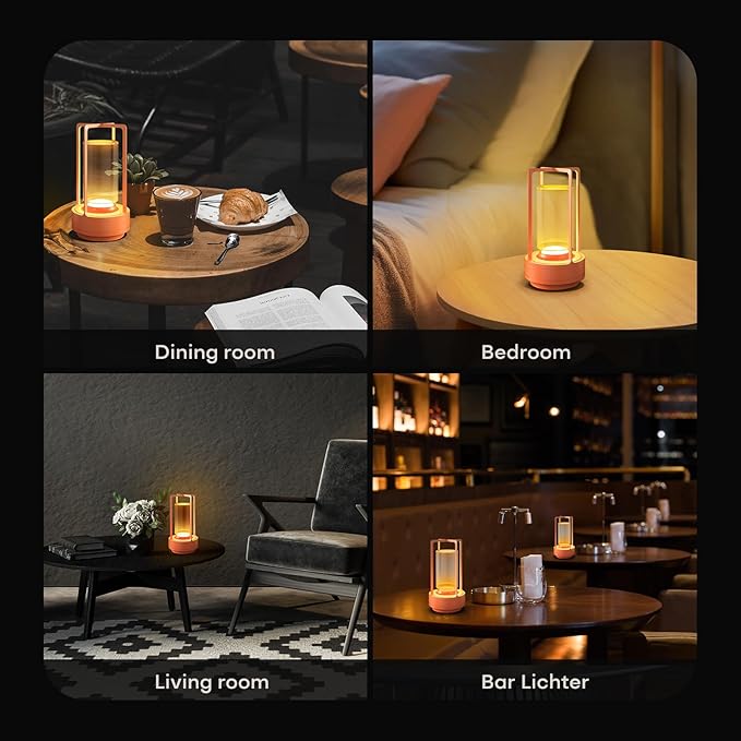 Portable Metal Table Lamp for Indoor/Outdoor ,Rechargeable Cordless LED Lamp, 3-Colour Infinitely Dimming Battery Powered Small Desk Lamp, Restaurant/Bedroom/Bar/Coffee Shop/Camping Light (Orange) - Bloomnest