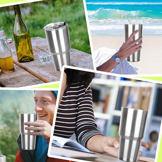 30 oz Tumbler with Lids and Straws Double Wall Insulated Tumbler Cup,Stainless Steel Leak-proof Thermal Coffee Tumbler Powder Coated Travel Mug for Cold and Hot Beverages,Silver - Bloomnest