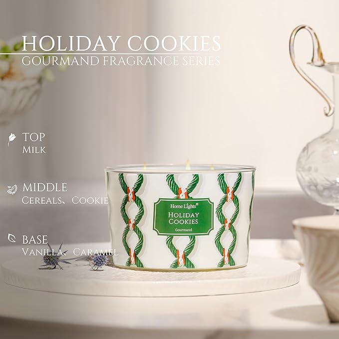 HomeLights 4-Wick Candles for Home Scented - 18oz Soy Wax Blend Candle Long-Lasting Fragrance, Rustic Modern Home Decor and Housewarming Gifts, Holiday Cookies - Bloomnest