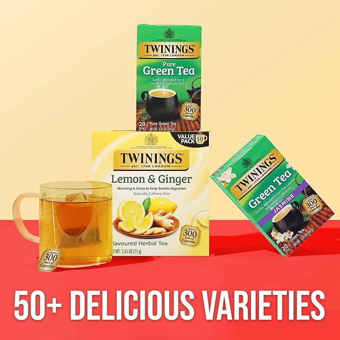 Twinings Green Tea with Jasmine Individually Wrapped Bags, 20 Count (Pack of 6), Fragrant Floral Scent, Caffeinated, Enjoy Hot or Iced, 120 Teabags - Bloomnest
